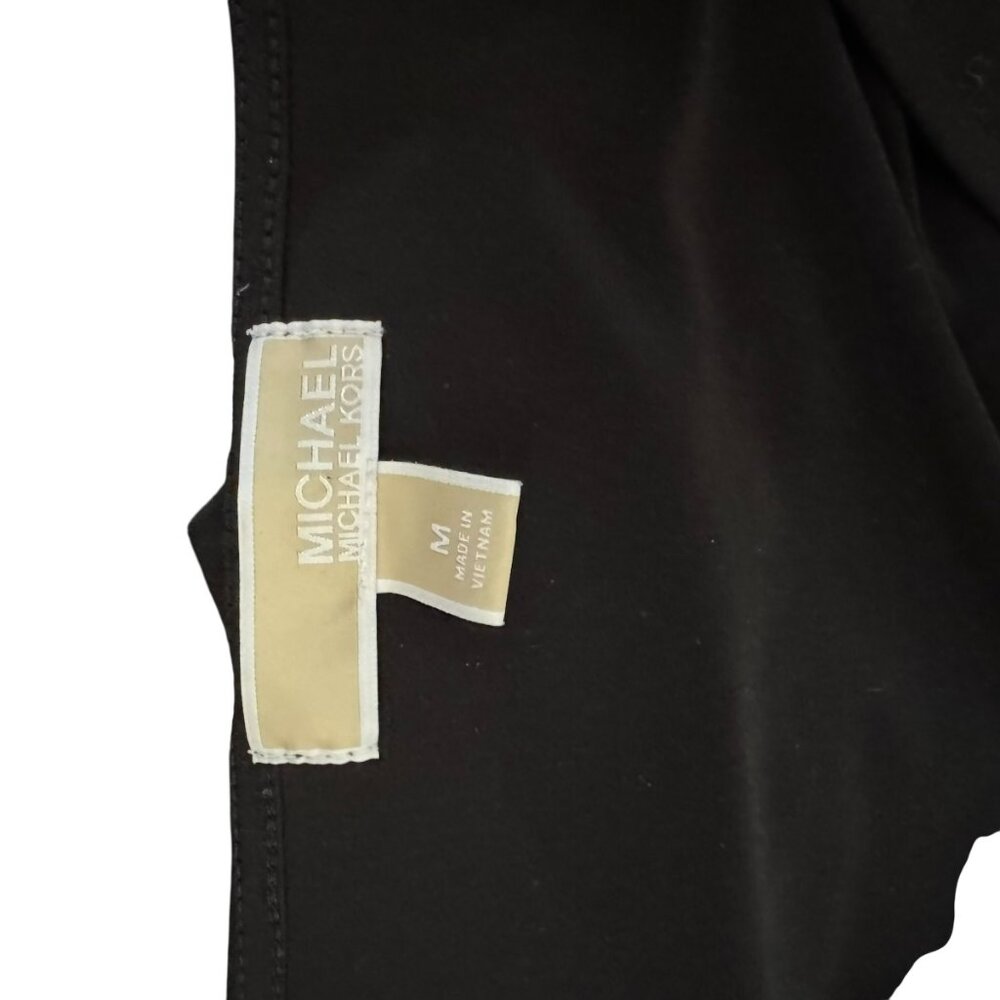 Michael Kors Black Ruched V-Neck Top Size M | Elegant Stretch Knit Long Sleeve - Picture 13 of 13